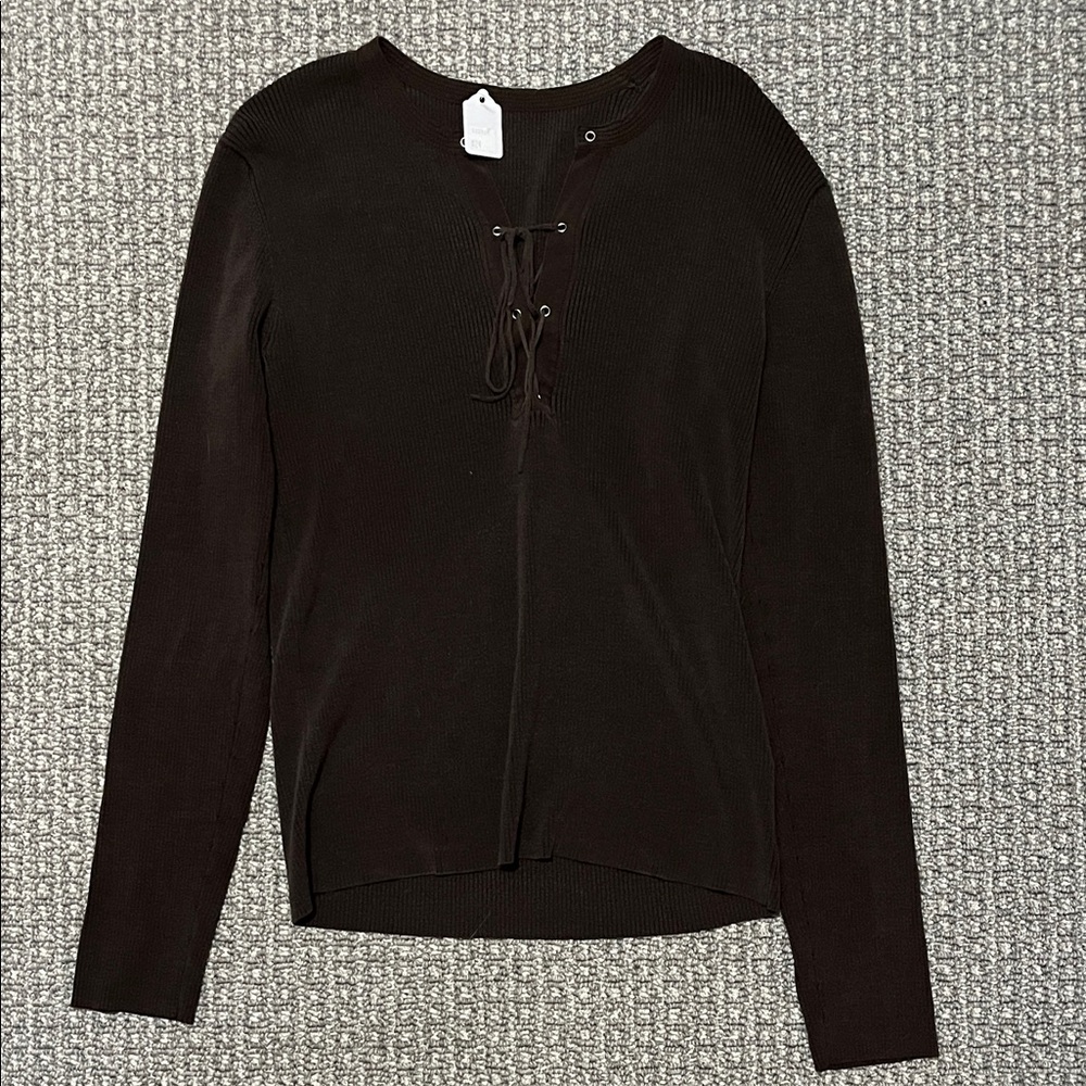 Elegant Chocolate Brown Lace-Up Women's Top